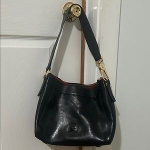 Dooney & Bourke Black Leather Shoulder Bag with Gold Accents